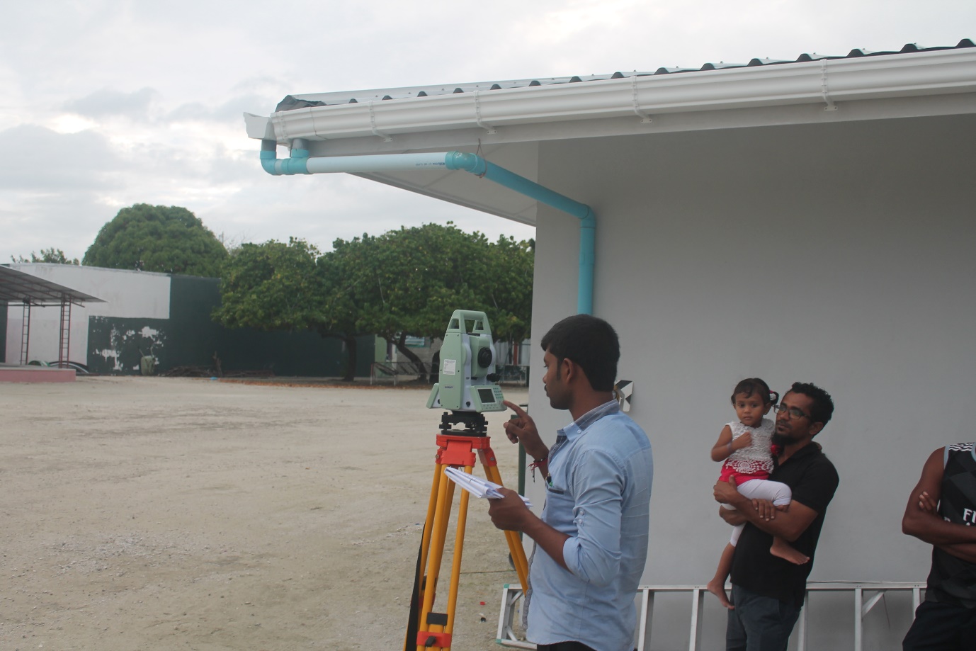 Total station survey fieldwork in Maldives