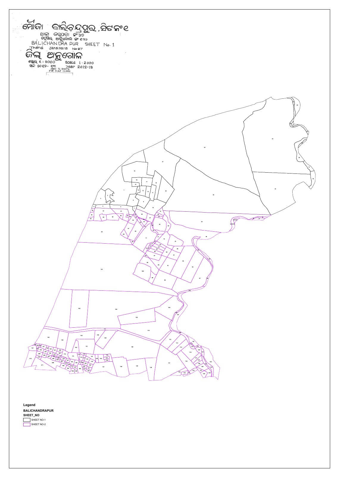 Cadastral map of Balichandrapur sheets 1 and 2 for the Subhadra Mines lease area