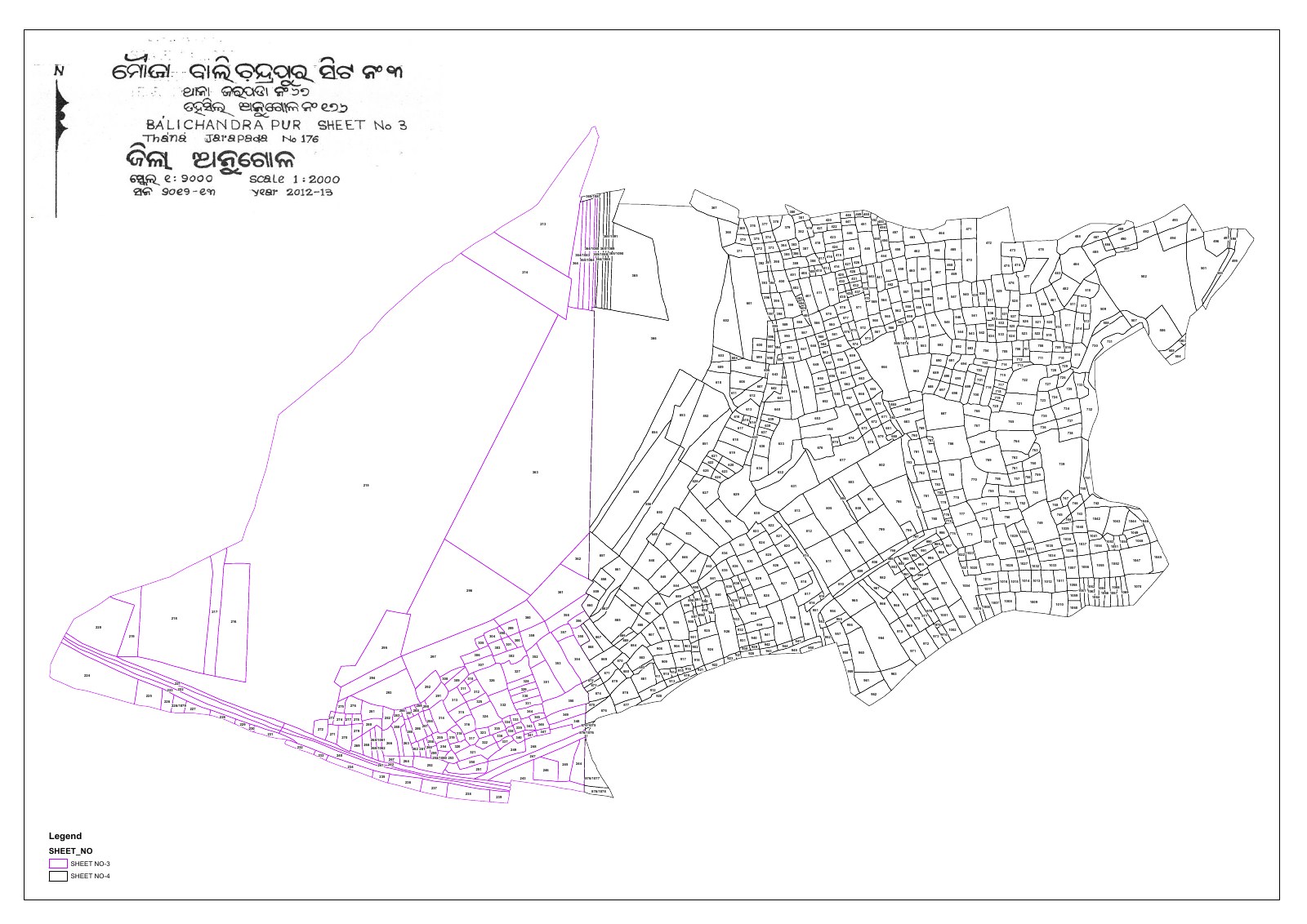 Cadastral map of Balichandrapur sheets 3 and 4 for the Subhadra Mines lease area